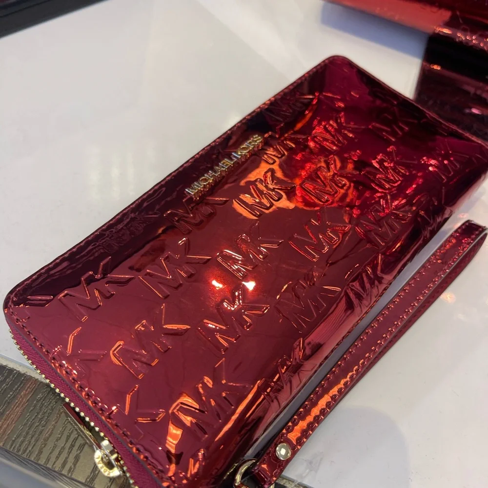 MICHAEL KORS Jet Set Lg Metallic Logo Debossed Continental Wallet Wristlet Phone - Picture 9 of 16